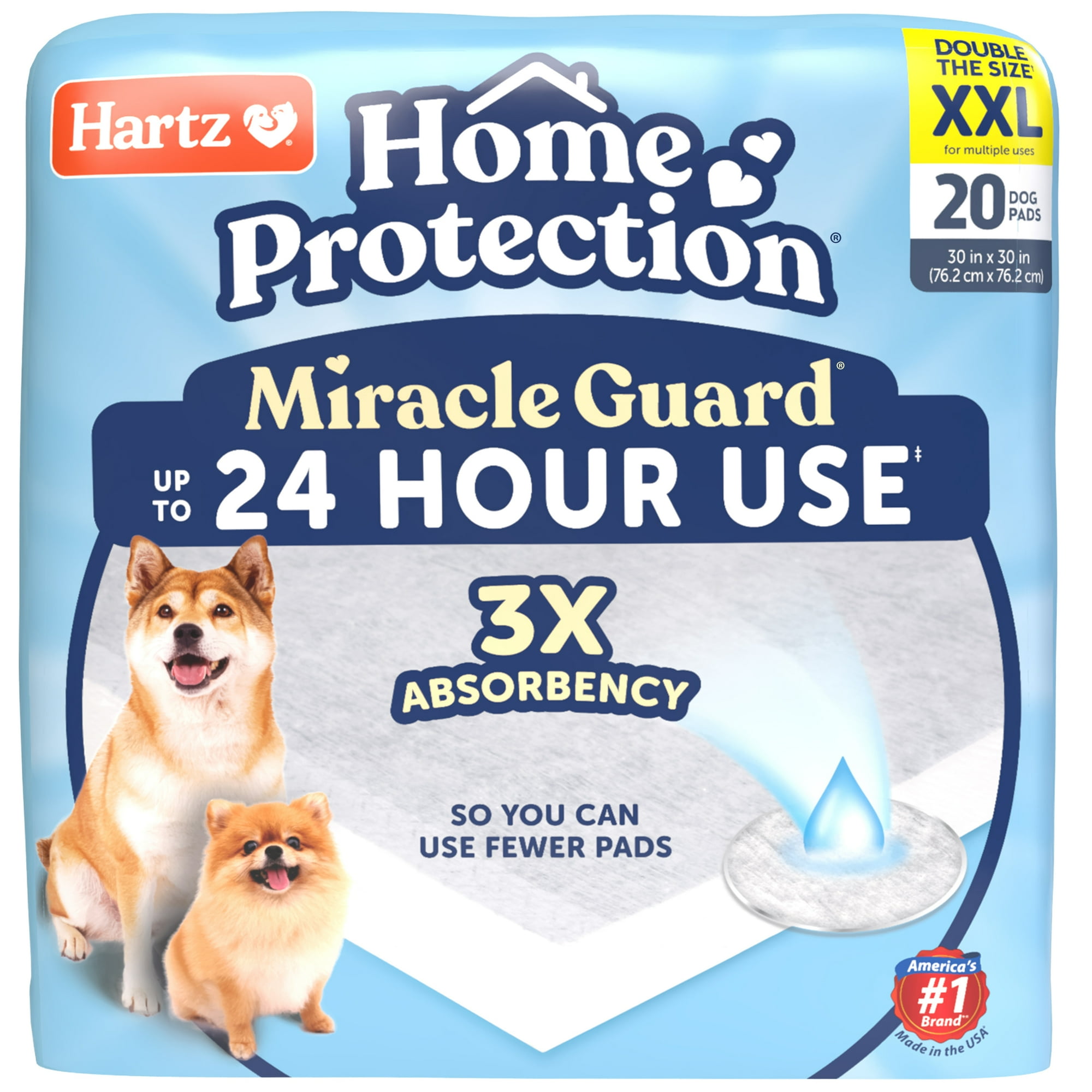 Hartz Miracle Guard Dog and Puppy Pads Max Absorbency 24 Hour Use Odor Eliminating No Leaks, XXL, 20 Count