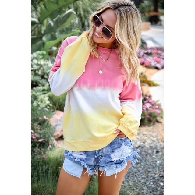 Sweatshirt Tie Dye pour Femmes Décontracté Léger Doux Confortable Ample Col Rond Tunique Grande Taille