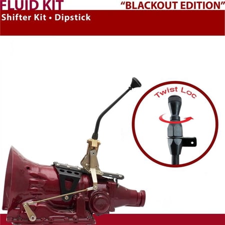 American Shifter 700R4 Shifter Kit 10 in. Dipstick Black Push Button Ringed Knob for D7F5E