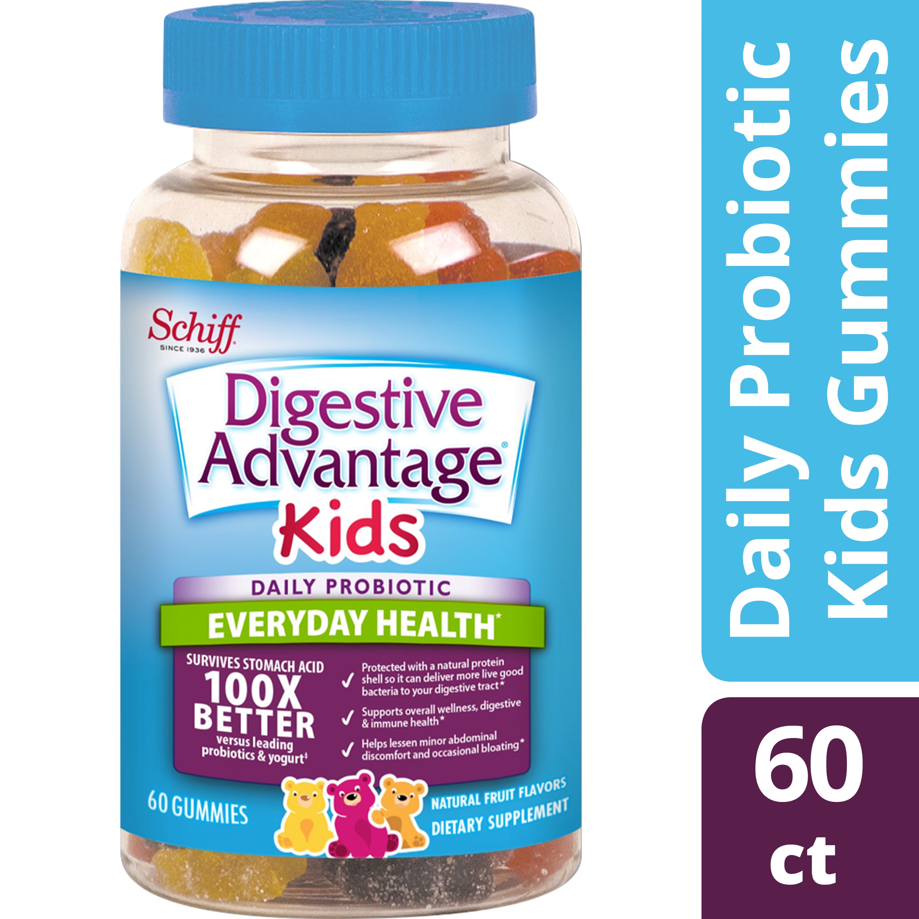 Digestive Advantage Kids Daily Probiotic Gummies, Natural Fruit Flavors