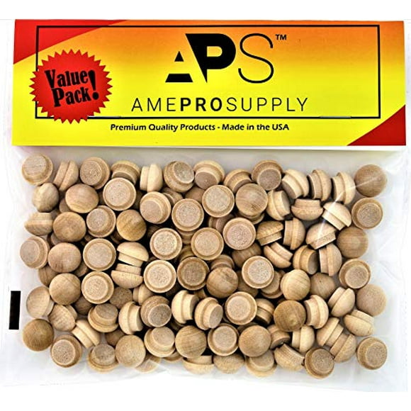 AmeProSupply Button Top Wood Plugs 3/8 inch Maple Hardwood Head Plugs Screw Hole Plugs Wooden Hole Plugs Mushroom Wood Caps Wood Screw Covers Buttons Wood Plug (120, 3/8 inch)