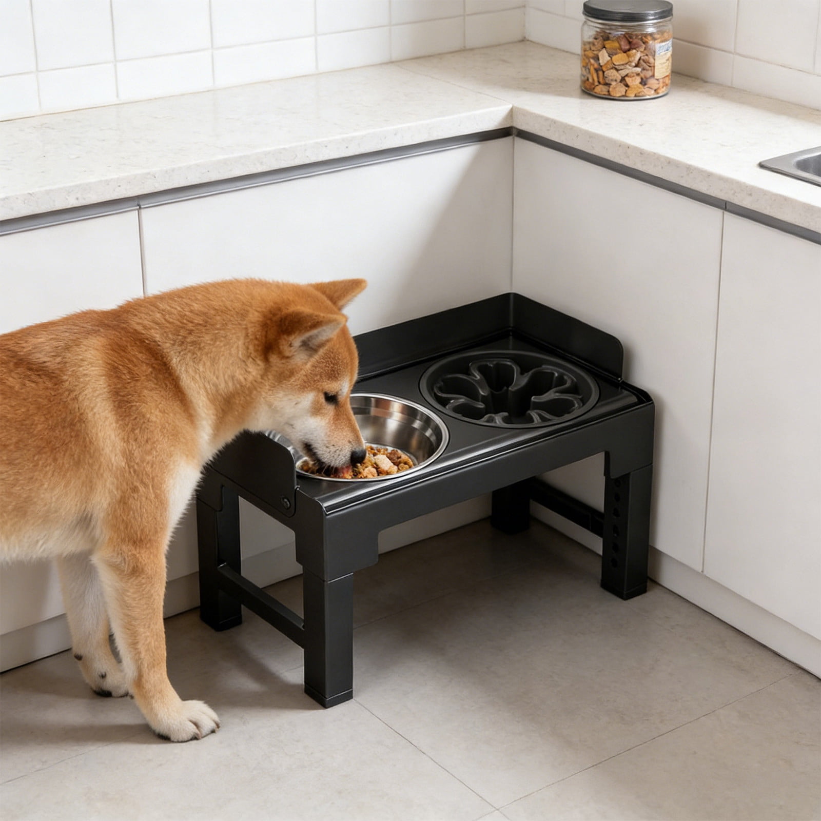 FeiFu Elevated Dog Bowls Large Breed Raised Dogs Bowl Stand Large Medium Sized Dog Slow Feeder Dogs Bowls Food Water Stands Pet Feeder Dish Station