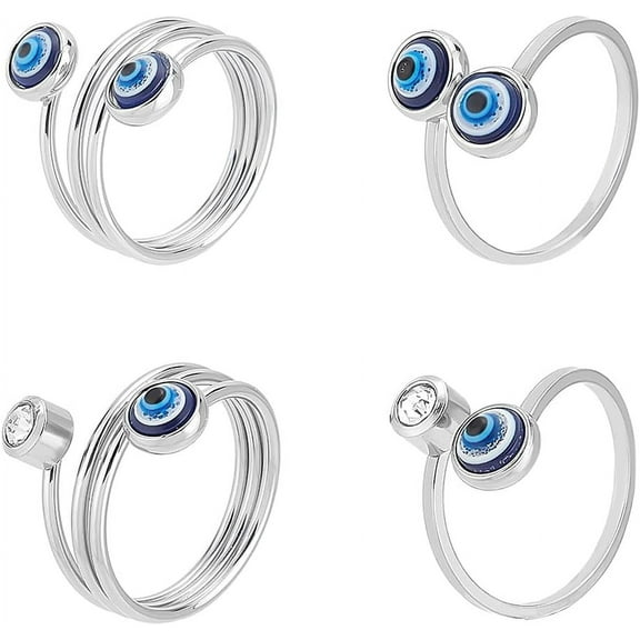 4pcs 4 style Resin Evil Eye Cuff Rings 304 Stainless Steel Wire Wrap Jewelry for Women Stainless Steel color US Size 10 1/4(19.9mm) 1pc/style