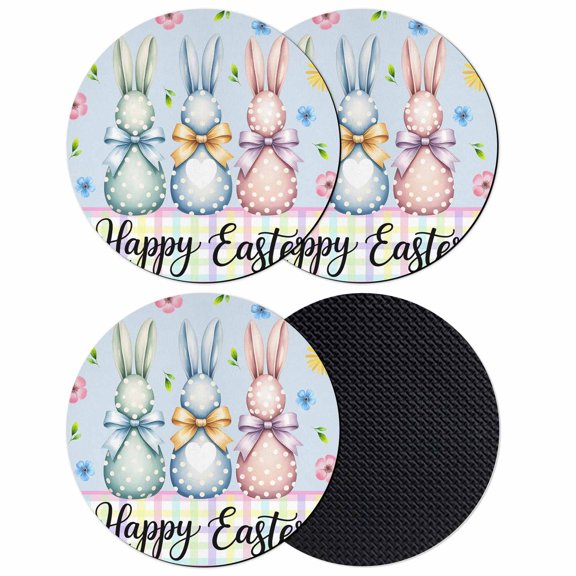 Easter Bunny Coasters Set of 4, Absorbent Coasters for Drinks, Spring Watercolor Polka Dot Flower Plaid Blue Coaster for Desk Coffee Table Protection, Home Decor House Warming Gifts 4"
