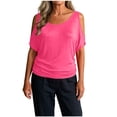 thumbnail image 4 of Rciityk Women's Summer Tops Solid Casual Cold Shoulder Crew Neck T Shirts for Beach Vacation, 4 of 9