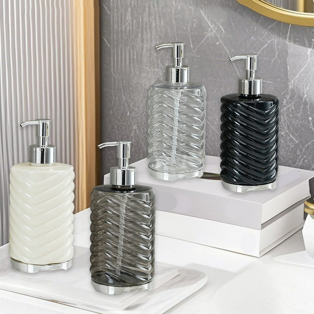 Botella Dispensadora de Jabón de Manos 420ml | Bomba de plástico recargable para encimera de cocina de baño | Loción, champú, gel, envase de aceite multiusos | Moderno Reutilizable