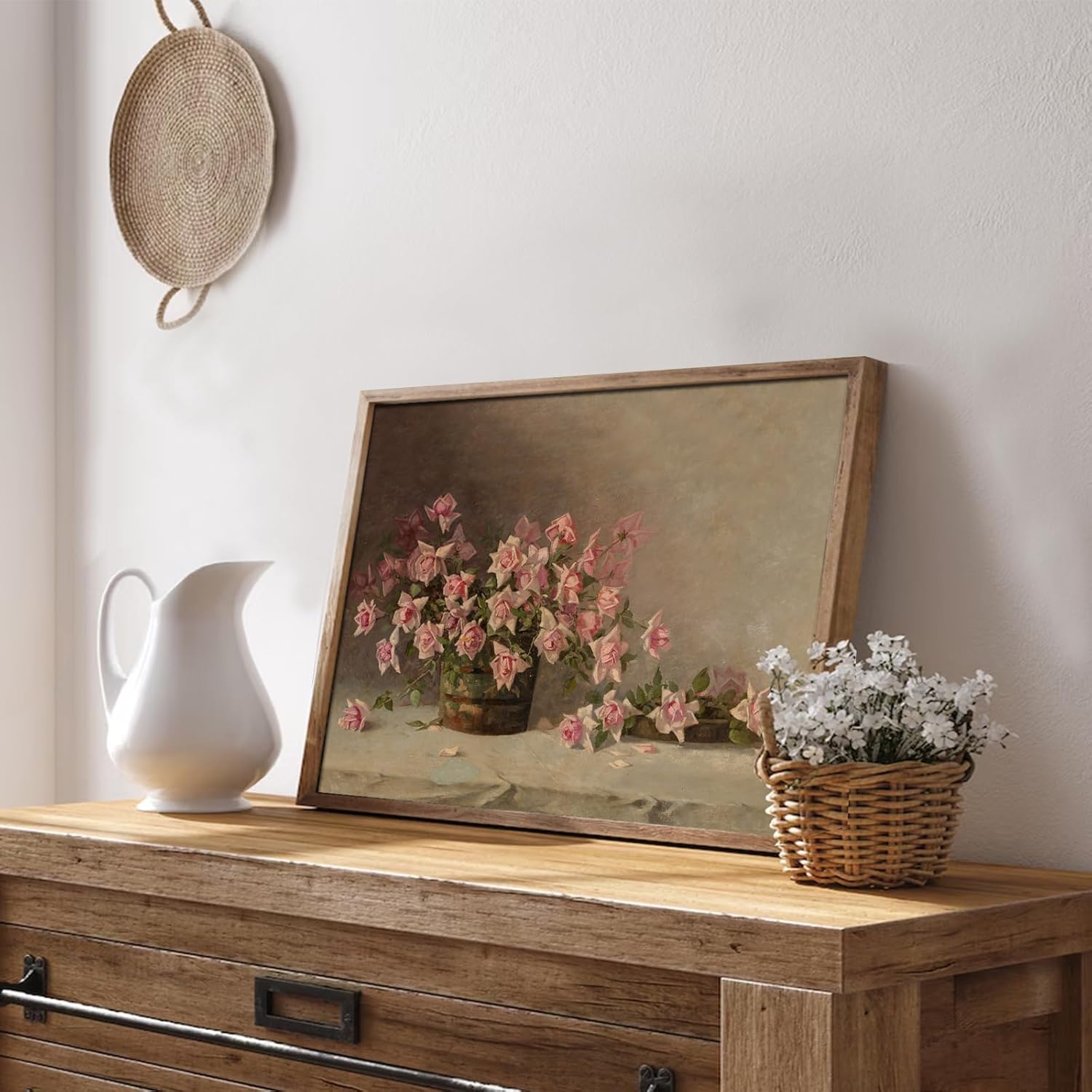 Vintage Wall Art, Classical Wildflower Field Wall Painting Canvas Prints Farmhouse Wall Art French Country Wall Decor Vintage Landscape Art Pictures for Bathroom Kitchen Decor