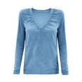thumbnail image 4 of VISALY Long Sleeve Shirts V Neck Basic Tee Shirts Dressy Casual Blouses Basic Layers Loose Fit Soft Casual Pleated Tops Flowy Tops Smocked Tops Modest Blouses Solid T-Shirts Fall Outfits Sky Blue 3Xl, 4 of 4