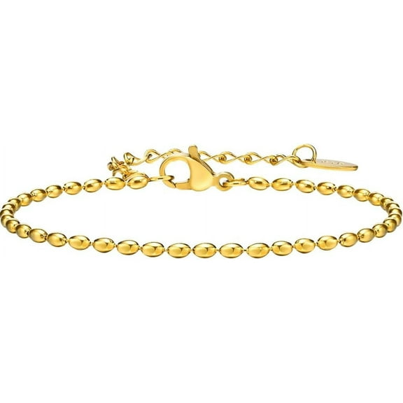 2mm 3mm 5mm Width Stainless Steel Oval Shape Bean Beads Style Chain Bracelet