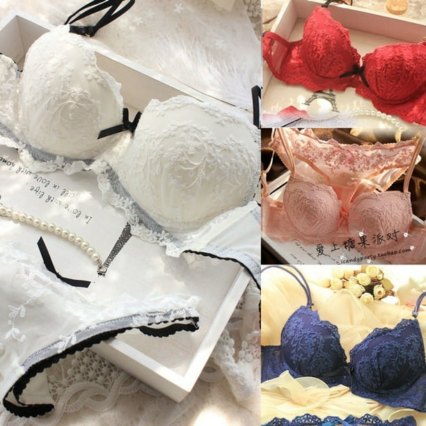 Women Embroidery Lace Lingerie Underwear Push-Up Padded Bra Set  Brassiere(4Colors for Choose) 