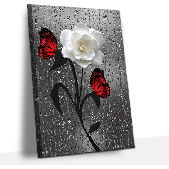Aaheei White Roses Butterflies Canvas Wall Art ,Premium Giclee Canvas Prints Black and White Pictures Painting Wall Decor for Living Room Bedroom Bathroom Kitchen Office (F-2,