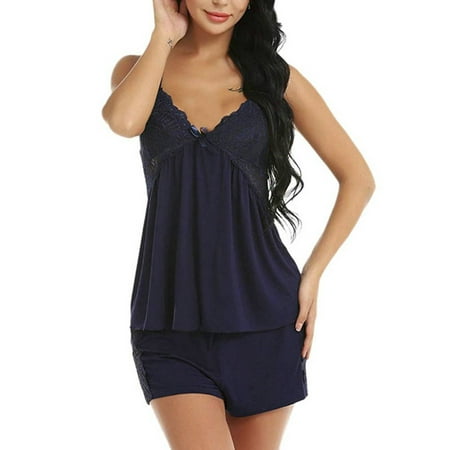 

Keeccty Women Lace Sexy Solid Pajamas 2PCs Set