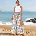 thumbnail image 4 of Womens Beach Wide Leg Pants Elastic High Waist Ties Ruffle Hem Flowy Palazzo Pants with Pockets Light Blue S, 4 of 5