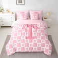 thumbnail image 2 of jejeloiu Monogrammed T Letter 7 Pieces Bedding Comforter Set,Pink Bowknot Plaid Full Bedding Set For Bow Girl Reversible, 2 of 8
