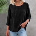 thumbnail image 5 of Loose Fit Women's Linen-Cotton Tops Round Neck 3/4 Sleeve Side Pocket Blouses Lightweight Breathable Spring Summer Casual Daily Wear, 5 of 7
