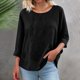 thumbnail image 5 of Blusas de Manga Larga de las Mujeres Verano Cuello Redondo Color Sólido Lino-Estilo Cardigan, Poliéster Suave Casual Abierto Frente Superior, 5 of 8