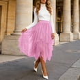 thumbnail image 5 of GEWSEY Tulle Skirts for Women, Puffy Skirt Asymmetrical Midi Length Ruffled Tutu Layered Mesh Fairy Skirt (Pink, XL), 5 of 7