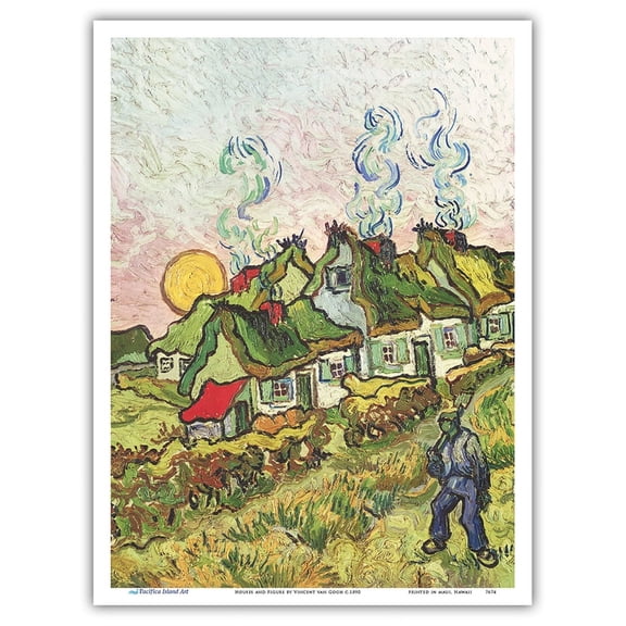 Houses and Figure - Saint-Remy, South of France - From an Original Color Painting by Vincent van Gogh c.1890 - Master Art Print (Unframed) 9in x 12in