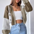 thumbnail image 2 of VISALY Cropped Cardigan Crochet Cardigan Women's Casual Knit Open Front Tops Long Sleeve Color Block Cardigans Sweaters Lightweight Short Outerwear Coats Cardigan Sweaters Trendy Cardigan Brown S, 2 of 6