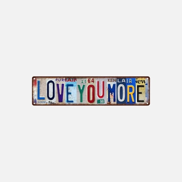 Décor Mural Vintage « Love You More », Suspension Murale en Fer Résistant à la Rouille, Art Mural Romantique en Métal Blanc pour Chambre, Salon, Entrée, Accents Nostalgiques pour la Maison 15,75 x 4 Po