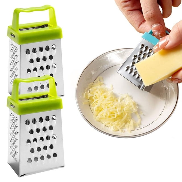 Mini rallador de queso, trituradora de alimentos de cocina de acero inoxidable de 4 lados con mango, 2 uds.