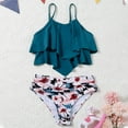 thumbnail image 3 of Gubotare Girls Swimsuit Girl's 2 Piece Cute High Waisted Ruffle Trim Swimsuit Bikini Sets with Beach Skirt (Blue,9-10 Years), 3 of 4