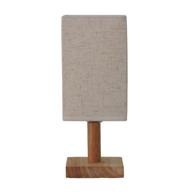 Lámpara de mesita de noche con base de madera blanca cálida, decorativa, alimentada por USB y tela de lino. Beige