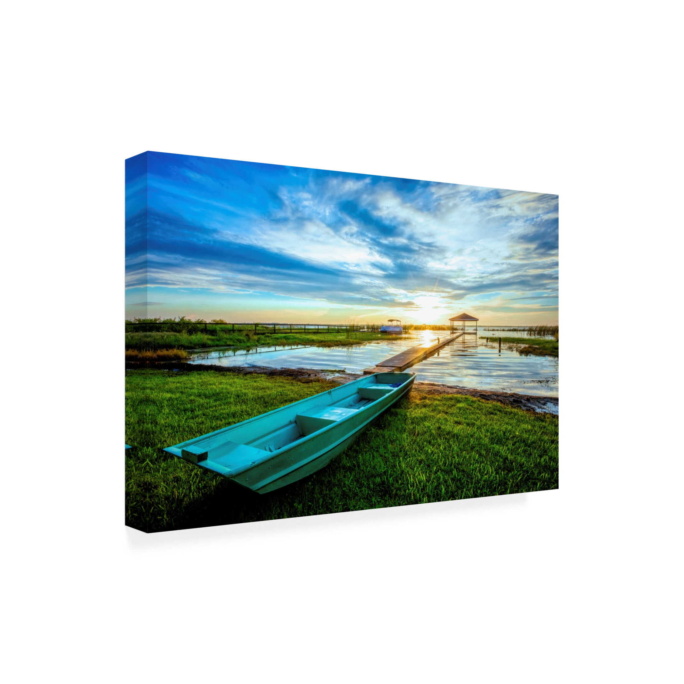 Canvas Wall Art - Celebrate Life Gallery 'Rowboat at the Waters Edge' Wall Art for Living Room, Bedroom, or Office Décor by Trademark Fine Art - 47 x 30 Inches