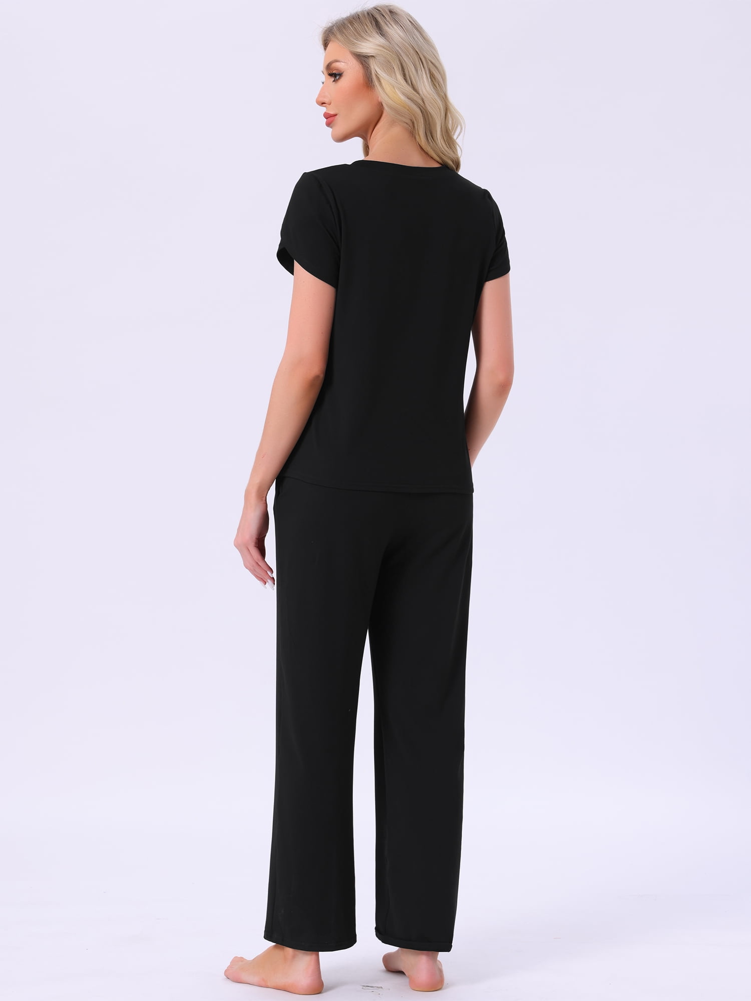 DARING DIVA Pajamas V Neck Top Drawstring Pants Sleepwear Lounge Sets XL Black