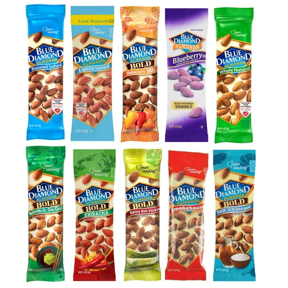 Blue Diamond Almond Variety Packs, 10 Flavors, 1.5 Ounce Bags (Pack of 10)