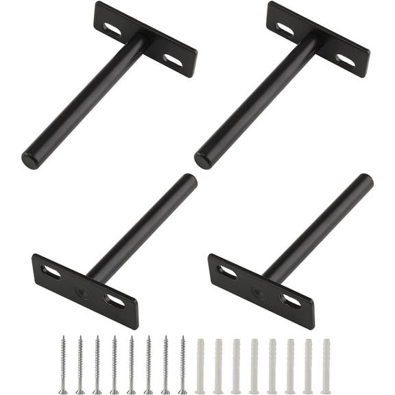 4 Pcs 4 Inch Floating Shelf Bracket Heavy Duty Blind Shelf Supports, Hidden Wall Brackets for Floating Wood Shelves, Black