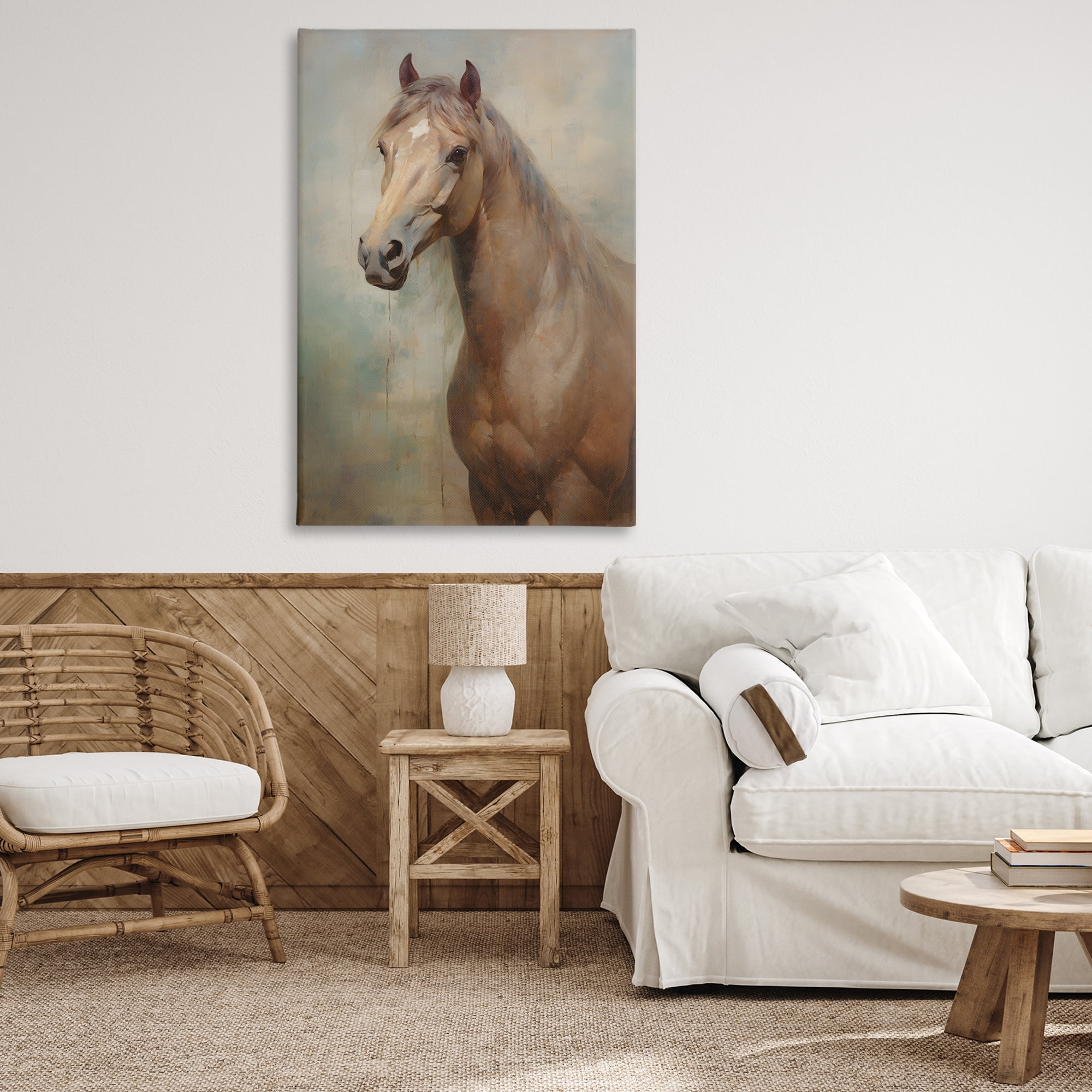 Stupell Industries Tan Horse Visage Animals & Insects Painting Gallery Wrapped Canvas Art Print Wall Art, 30 x 45