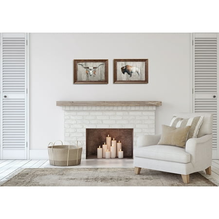 Gango Home Decor Southwestern Bison Longhorn Lodge Wall Art Two