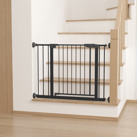 Noble House 45" Wide Pressure-Mounted Baby Gate with Wall Protectors, Steel Safety Gate for Kids, Black