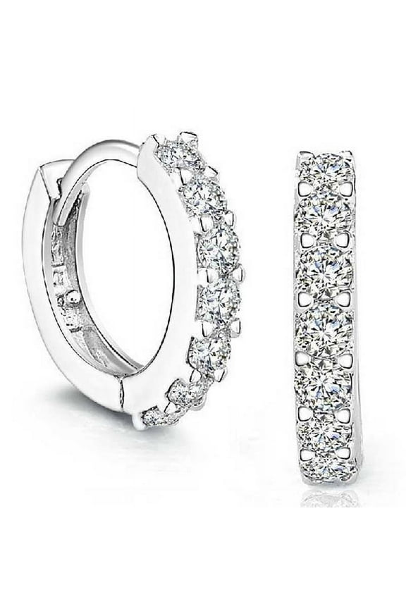 Women Earrings, Hoops Earrings, Small Zircon Inlay Hoops Stud Earring, Cubic Zirconia Cartilage Tiny Earring for Sensitive Ears Hypoallergenic Lightweight, Valentine's Day Gift