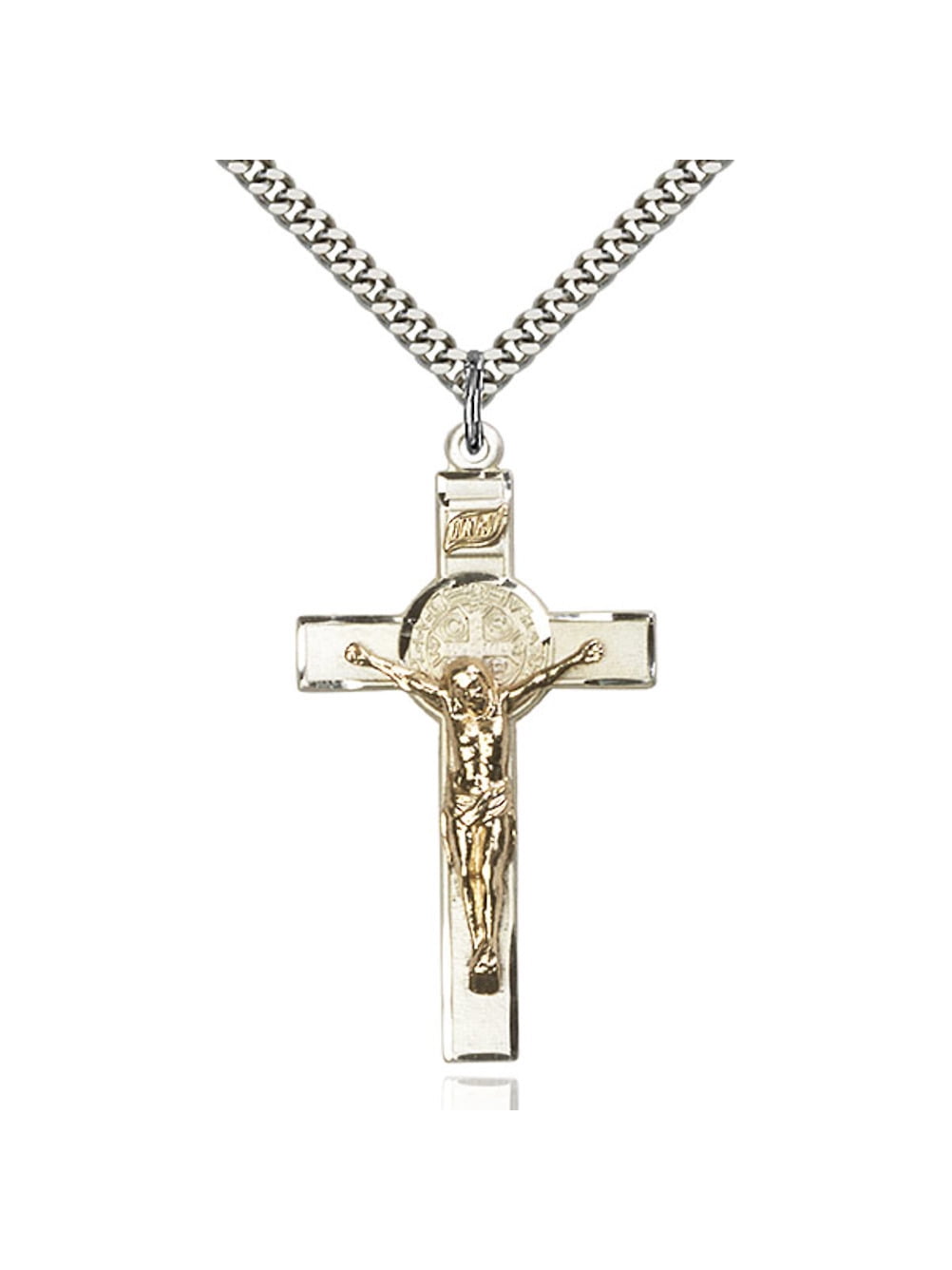 Bonyak Jewelry Sterling Silver Cross Pendant 1 3/4 X 1 inches with Heavy Curb Chain