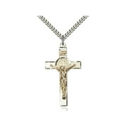 Two-Tone Sterling Silver & Gold-Filled St. Benedict Crucifix Pendant 1 3/4 x 1 inches with Heavy Curb Chain