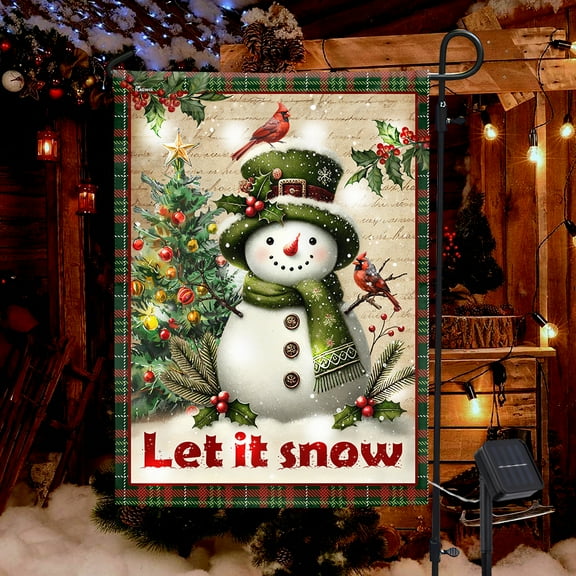 FLAGWIX Snowman Christmas Let It Snow with Cardinal Vintage Solar LED Garden Flag (11.5" x 17.5") VTM630SF - USA Flags Decor Indoor Outdoor