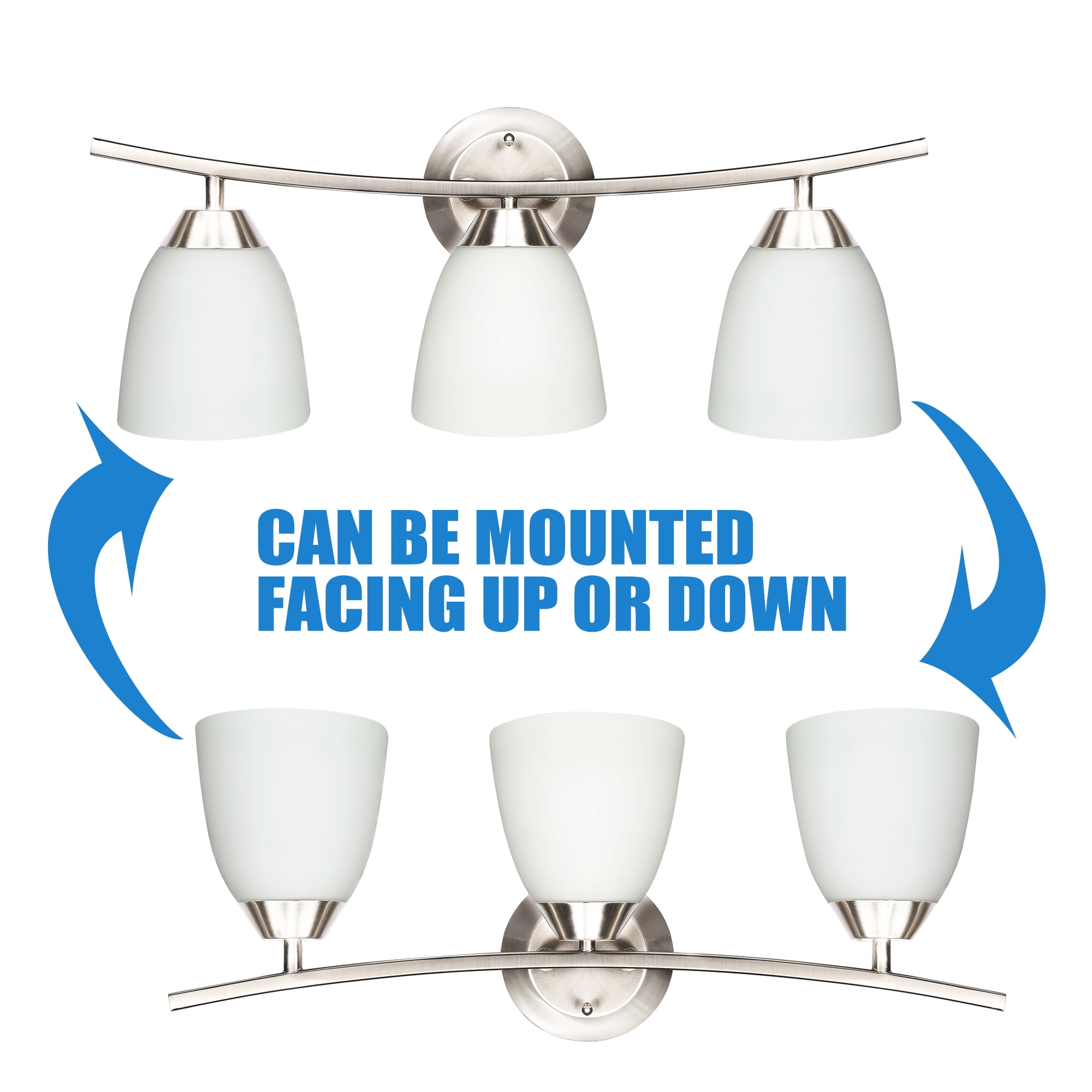 MingBright 3-Light Vanity Light, 22-Inch Wall Sconce Lighting with White Glass Shade, Modern Bathroom Light Fixture for Mirror, Bathroom, Hotel