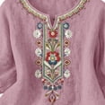 thumbnail image 6 of Women Blouses Trendy Sawvnm Embroidered Tops For Women 3/4 Sleeve Boho Linen Shirts Plus Size V Neck Tunic Peasant Clothes Pink XXXL, 6 of 8