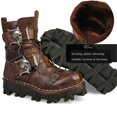 thumbnail image 3 of Botas de trabajo de cuero genuino para hombre, botas de combate militares, botas de moda Punk con calavera gótica, botas de motocicleta 50 Vintage, 3 of 5