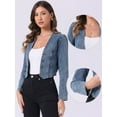 thumbnail image 2 of DARING DIVA Women's Denim Cropped Jacket Open Front Collarless Bolero Shrug XS Dusty Blue, 2 of 6