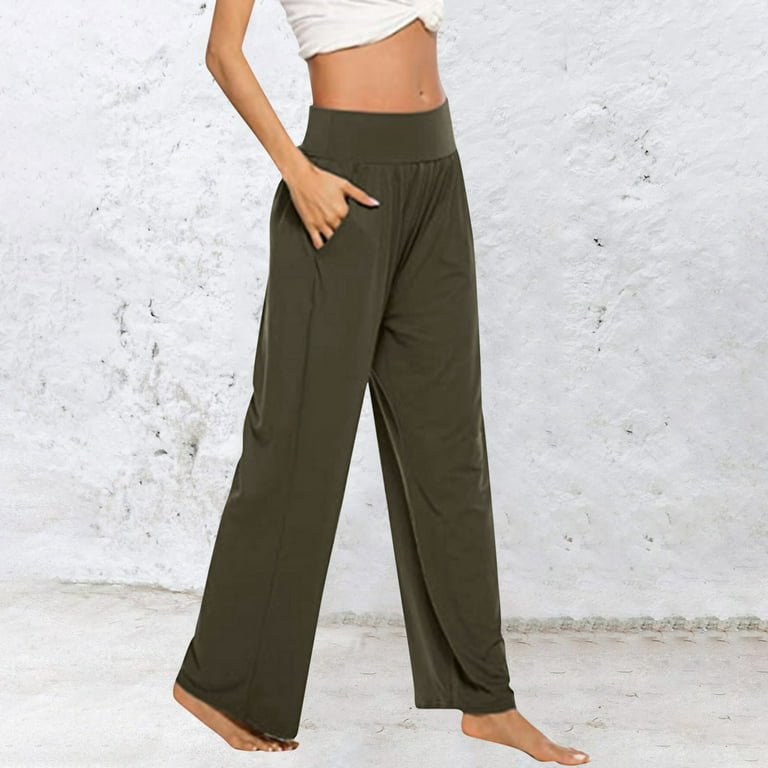 Cathalem Summer Pants for Women Casual Wide Leg Womens Yoga Sweatpants  Comfy Loose Plaid Dress Pants for Women Business Casual Pants Army Green  XX-Large 
