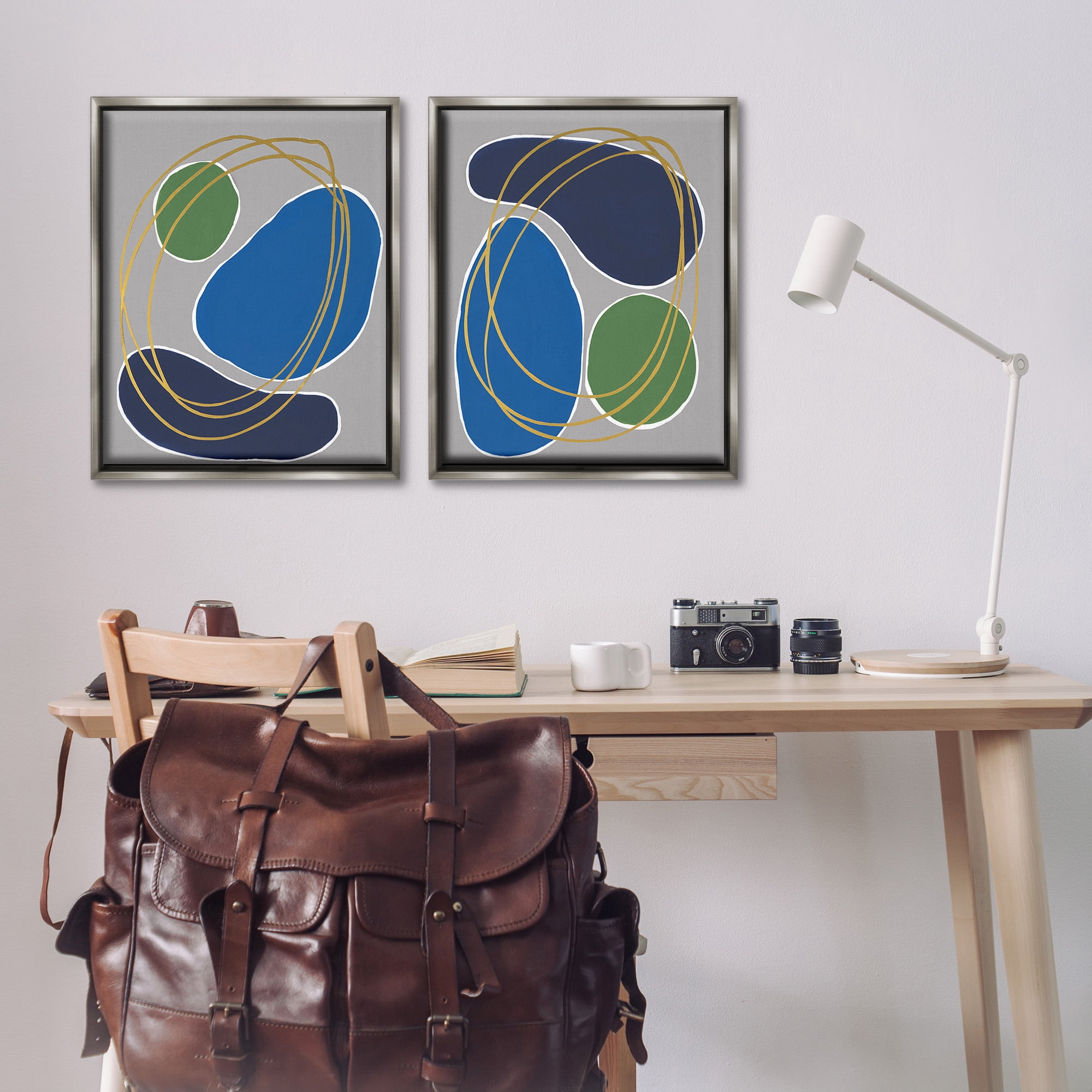 Stupell Industries Contemporary Oblong Shapes Abstract Painting Gray Floater Framed Canvas Art Print Wall Art, 25 x 31, Set of 2