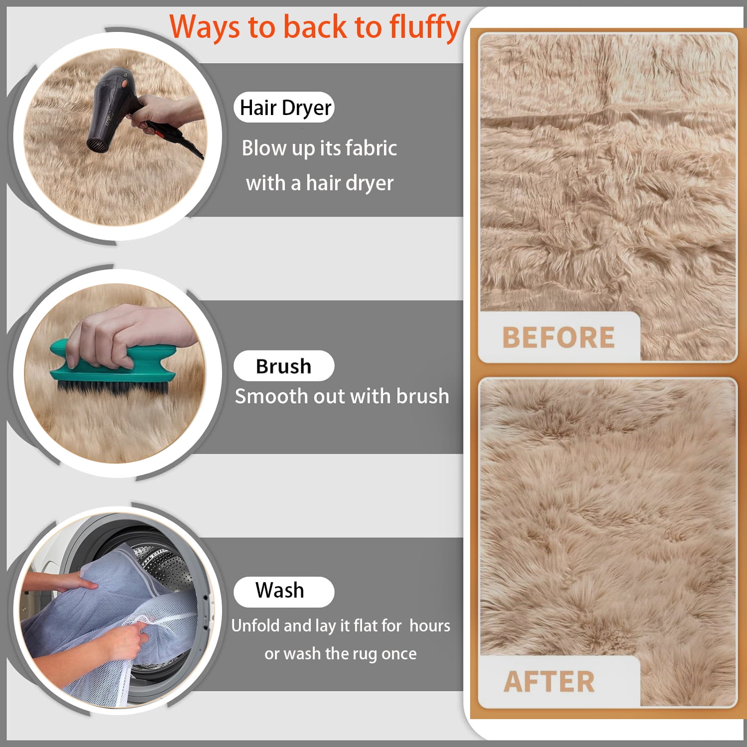 Jingle bears Fluffy Shag Rug 5x8 Faux Sheepskin Fur Rug for Living Room Bedroom Fuzzy Furry Plush Washable Rug Light Brown Rectangle