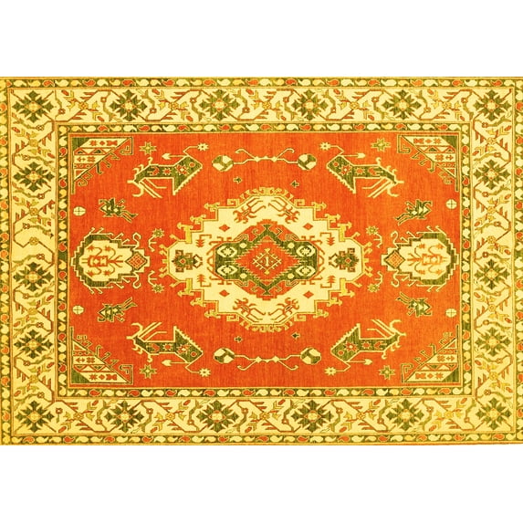 Ahgly Company Machine Washable Indoor Rectangle Medallion Yellow Traditional Area Rugs, 3' x 5'