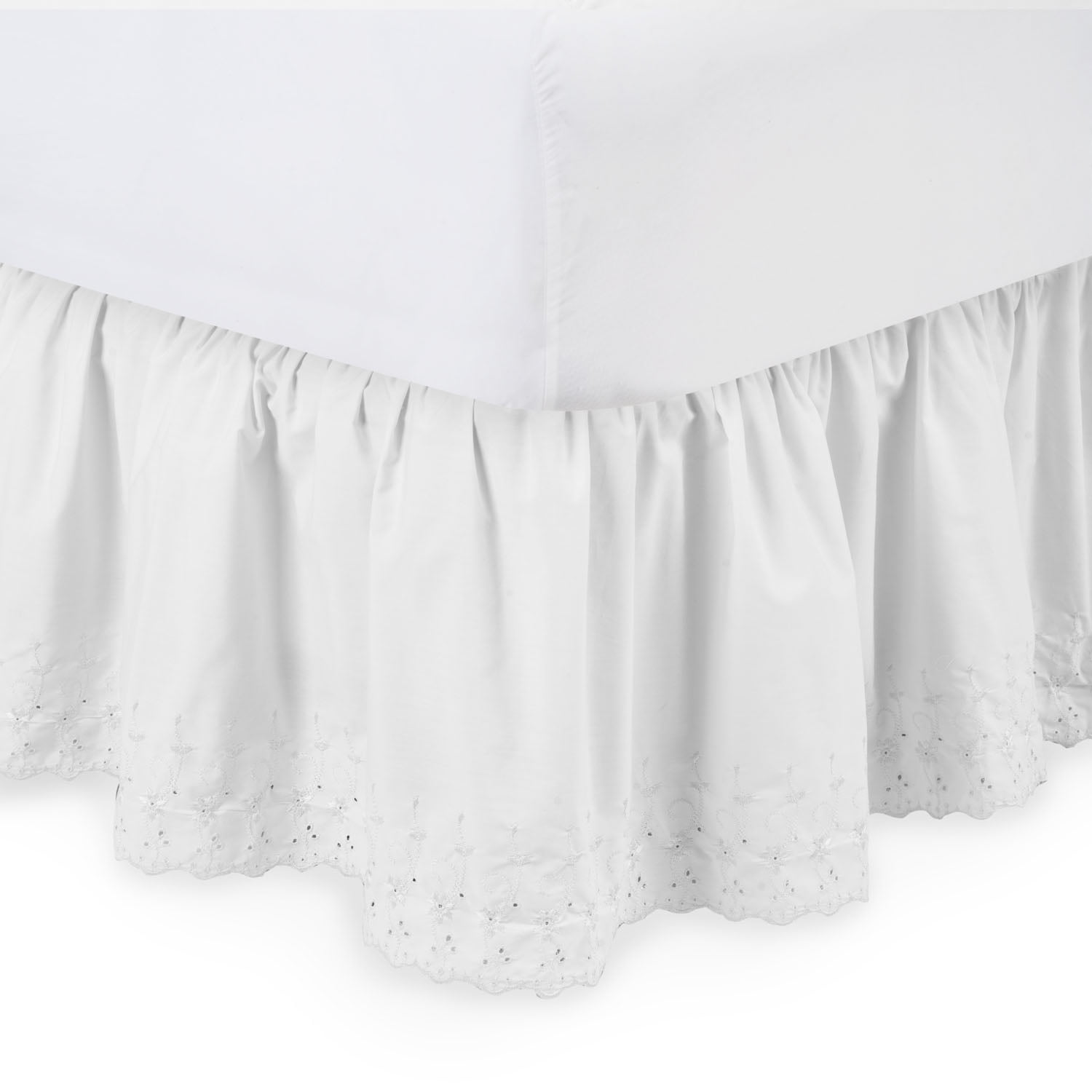 Ruffled Eyelet Bed Skirt Twin Full Size Elastic Bedroom Decor 15-18 Drop White 