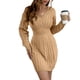 thumbnail image 4 of Vestido suéter de punto para mujer, Color sólido, cuello en V, manga larga, cintura torcida, informal, que cubre la cadera, Otoño Invierno, 4 of 4