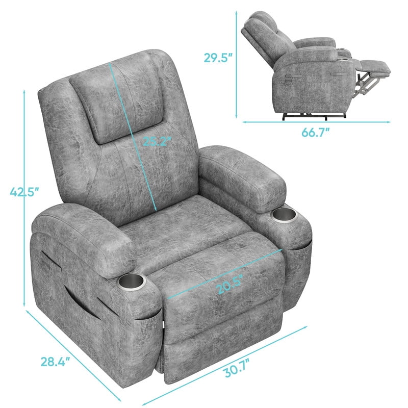 Furmax Power Lift Leathaire Fabric Recliner Chair Massage Recliner Sofa for Bedroom,Gray