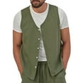 thumbnail image 2 of Defitshape Men's Summer 2 Piece Shorts Set Beach Fashion Comfy V Neck Spring Vest Casual Waist Coat Sleeveless Pocket Army Green Medium, 2 of 4